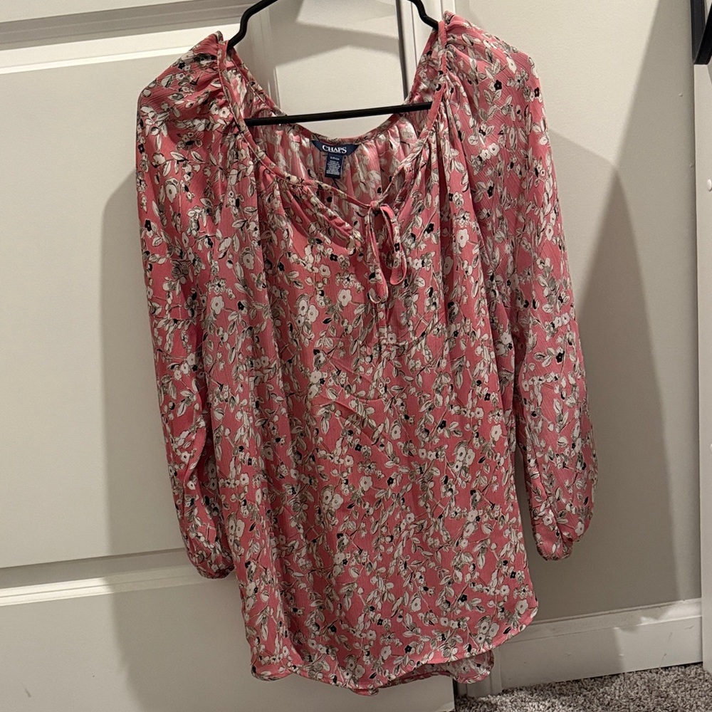 Chaps Pink and White Floral Blouse Size S 8015